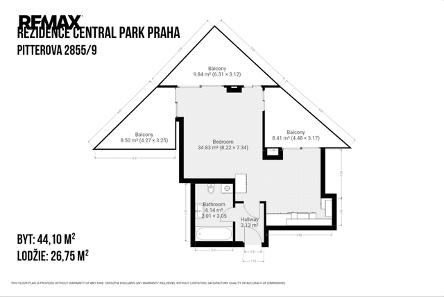Pronájem bytu 1+kk, 44 m2, Praha
